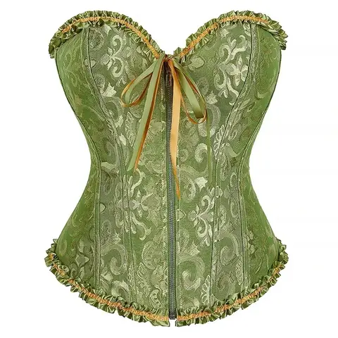 Women Corset Overbust Zipper Waist Bustier Top Black White Pink Beige Brown Red Green Blue Elegant Basques Corselet