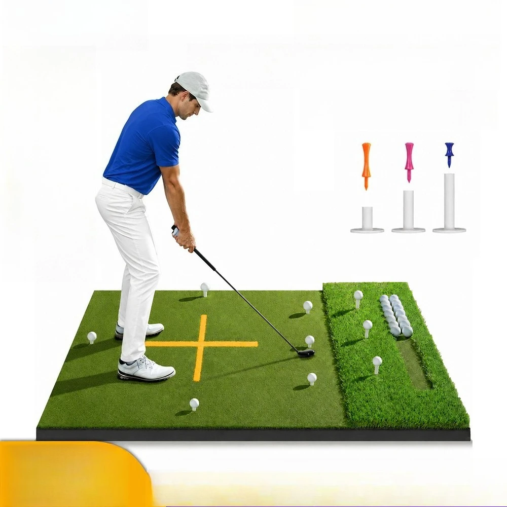 Dual Grass Two-Sided Golf Hitting Training Mat Thick Wear Resistant Turf Pad Indoor Outdoor Golf Swing Practice Accessory