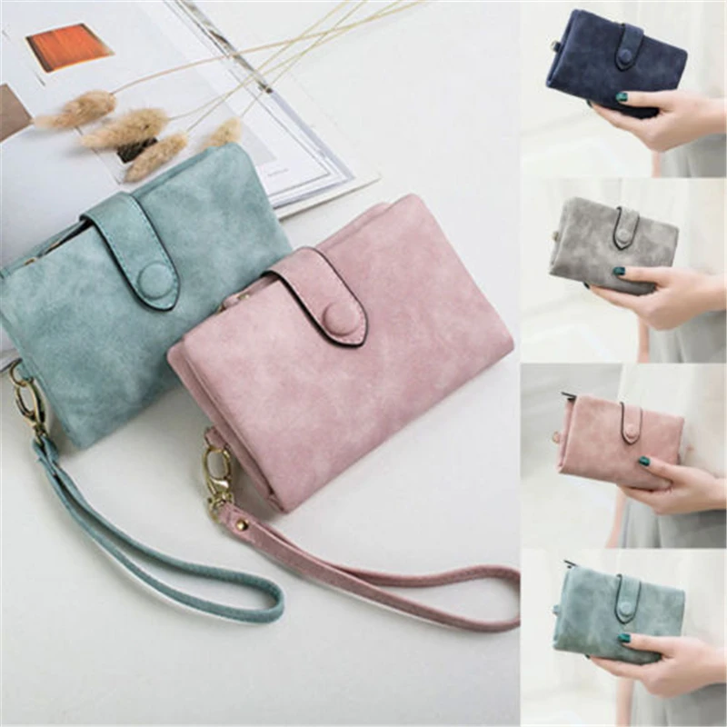 Carteras cortas triples para mujer con bolsillo con cremallera para monedas, monederos minimalistas de cuero suave esmerilado para mujer, cartera pequeña rosa para mujer