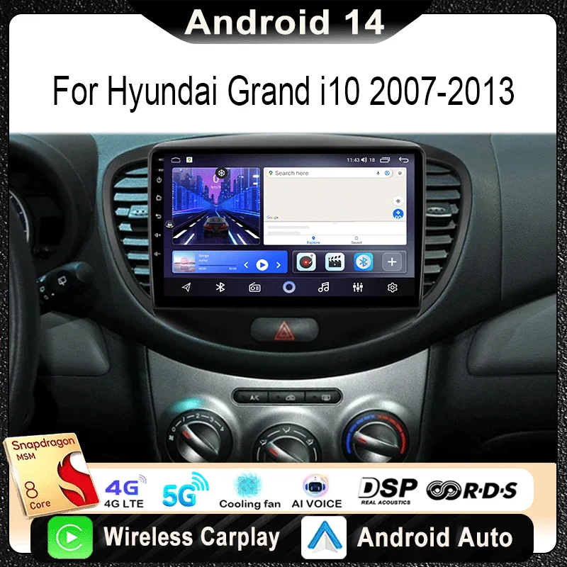 

Android14 Carplay Android Auto Car radio For Hyundai Grand i10 PA 2007-2013 Multimedia Video player GPS navi Stereo 4G Head Unit