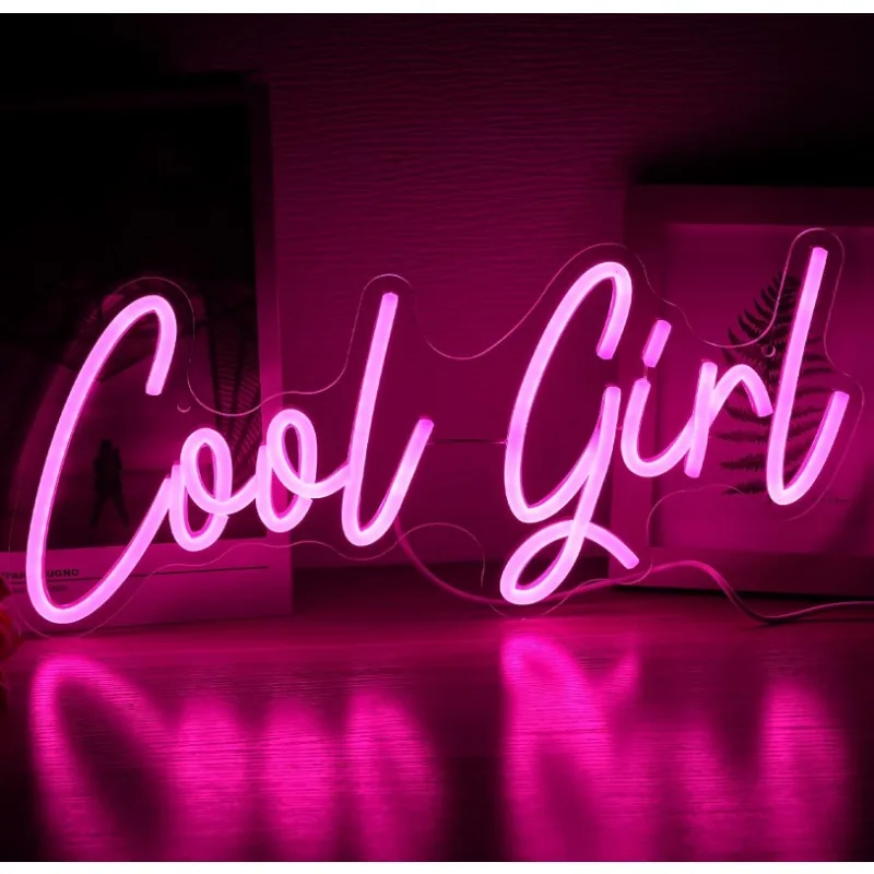 Cool Girl Sign Pink Letter LED Neon Lights for Home Wedding Birthday Backdrop Bacelorette Party With Dimmable Switch(16.5x7.5in)