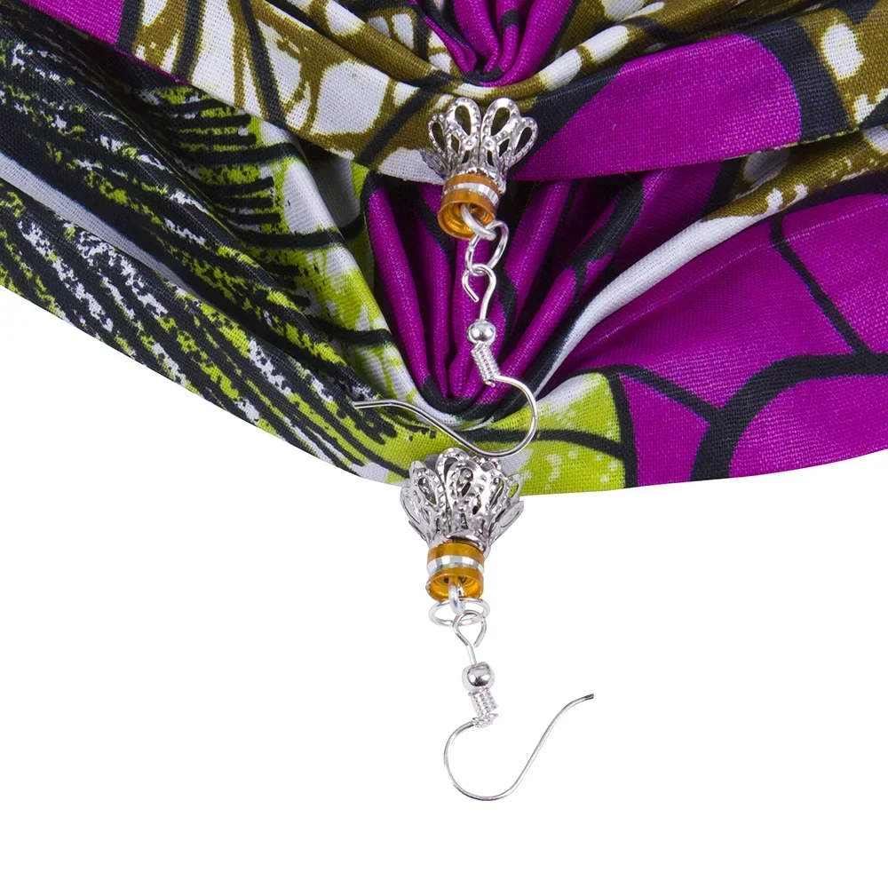 BRW 2023 Fabric African Earrings Ethnic Ankara Earrings Fan Shape African Print Earring For Women Ankara Handmade Jewelry WYA081