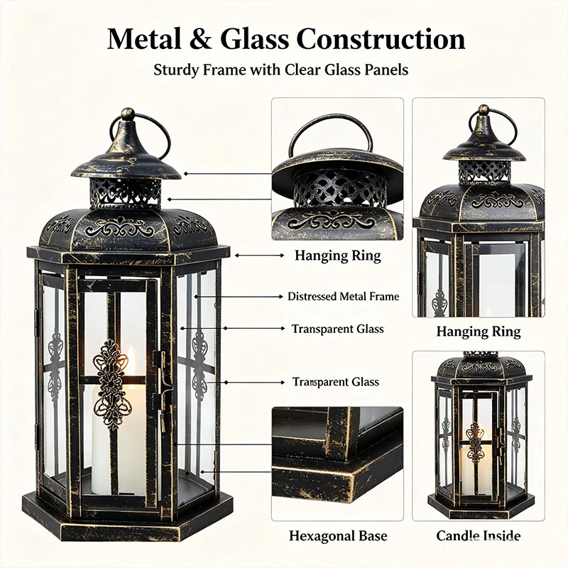 2Pcs Vintage Hanging Candle Holder Nordic Iron Lantern Glass for Wedding Birthday Christmas Garden Patio Gift Home Decor LZT005