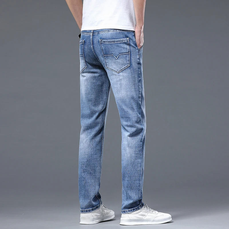 

Classic Summer Men's Thin Stretch Fit Jeans Business Casual Slim Fit Denim Pants Soft Fabric High Quality Straight Leg Trousers