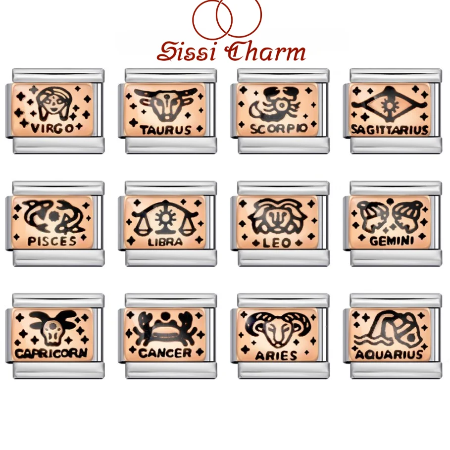 SIssi Charms 2024 New Women Men Unique 12 Constellation Italian Charms Links Fit 9mm Bracelet Stainless Steel DIY Making Jewelry