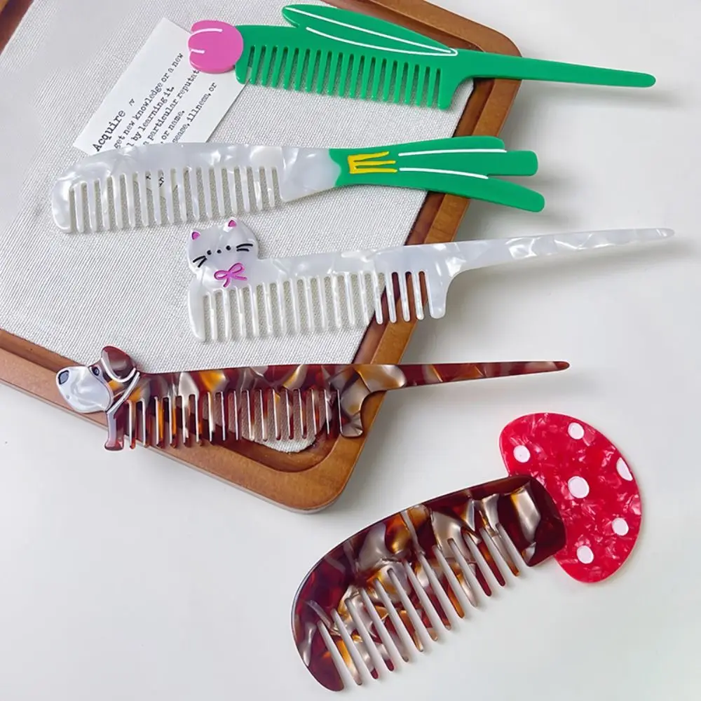 Pointed Tail Comb Tulip Acetate Comb Cartoon Puppy Makeup Comb Flower Fruit Hairdressing Combs Dormitory