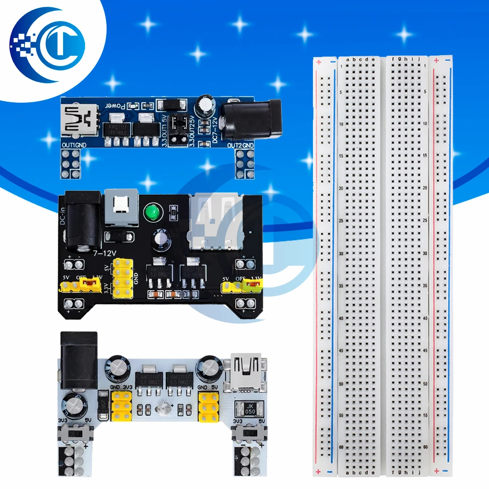 MB102 2-Channel Breadboard Power Supply Module, 3.3V/5V Output, Solderless White Power Module (1PC)