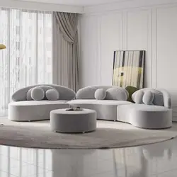 Modern Curved Modular Sofa Light Gray Velvet Upholstered 7 Seaters