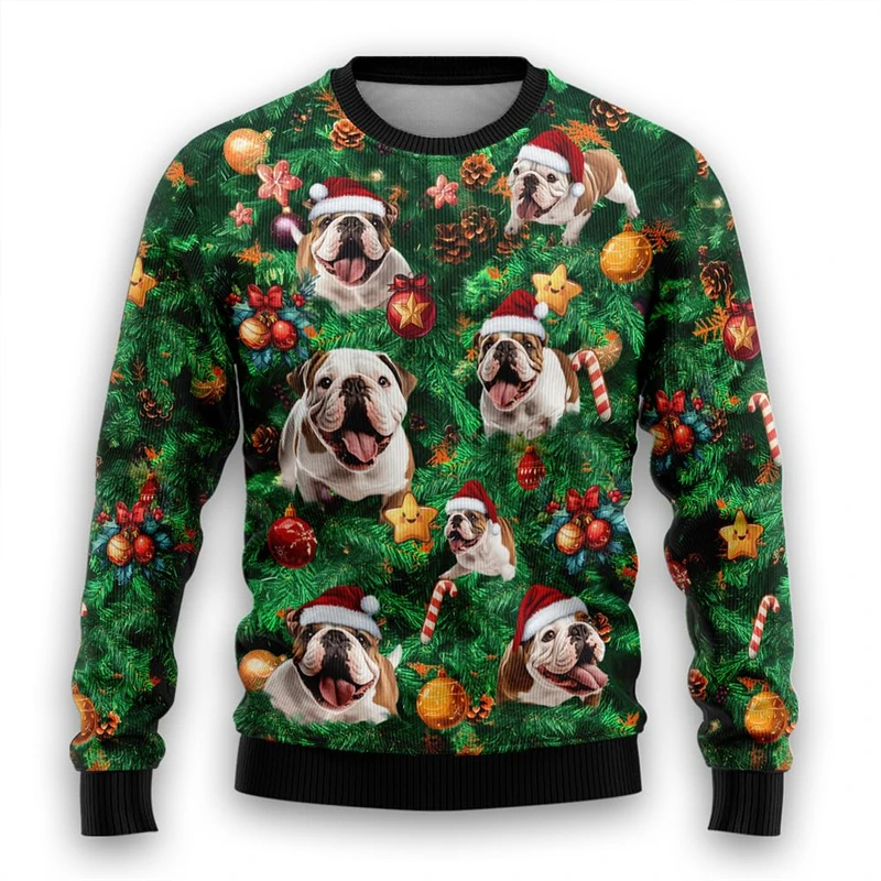 Dog Ugly Christmas Sweater For Men Fashion Cute Animals 3D Printed Xmas Holiday Sweatshirts Dog Lover Pullovers Loose Tracksuit