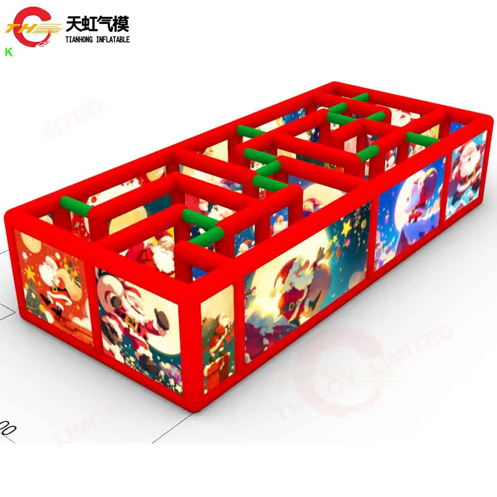 빠른 배송 크리스마스 테마 에어바운스 미로 태그 블로우 업 산타 유령의 집 미로 놀이 블로워 포함