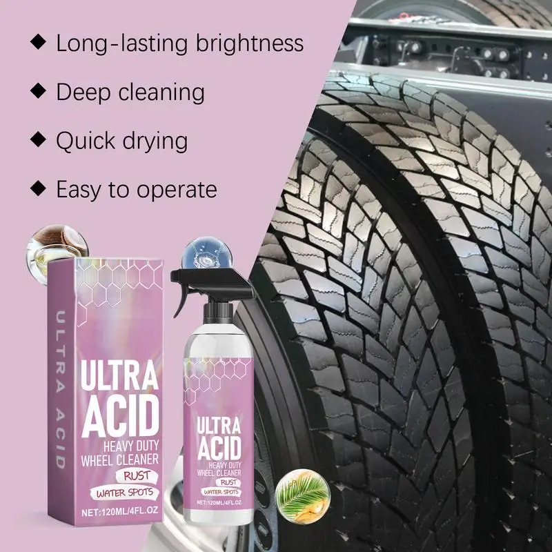 Limpador de rodas e pneus 120ml, spray de limpeza de aro automotivo, lavagem de carro, liga de metal, acessórios de limpeza automática seguros