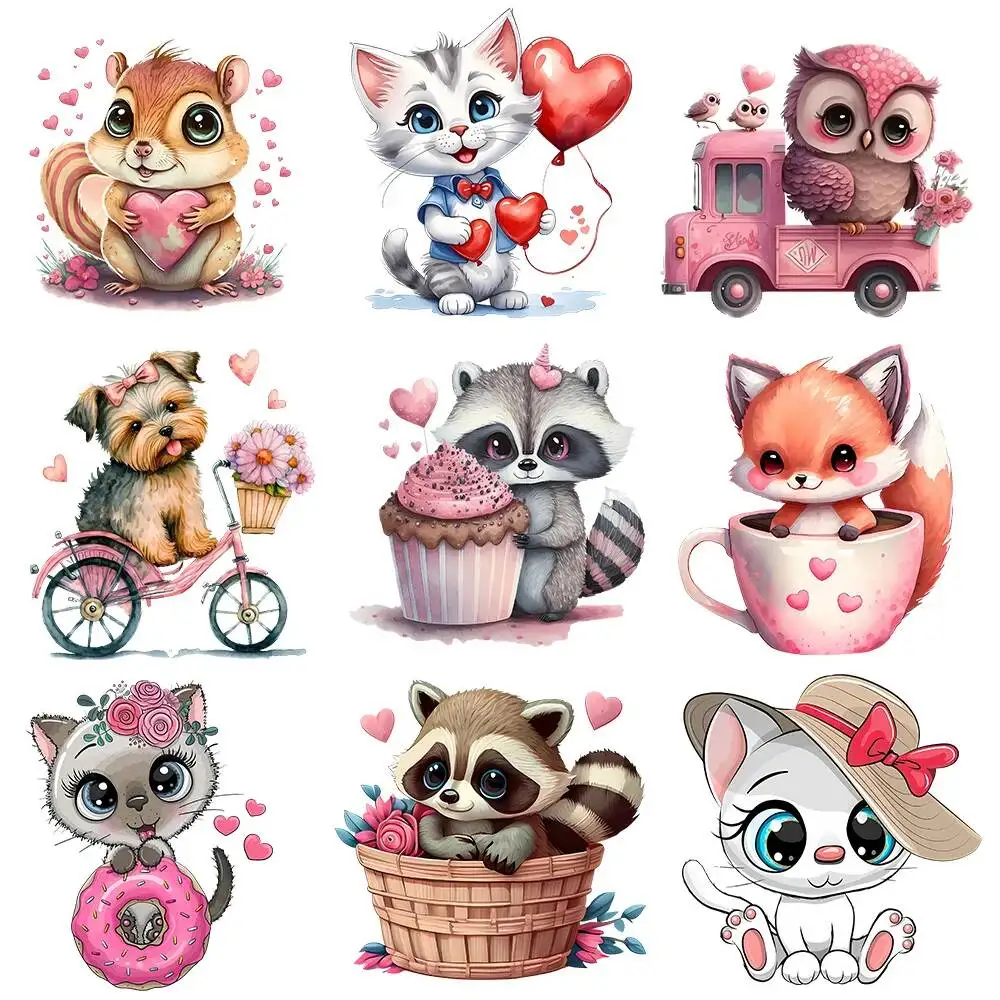 

Creative Animal Owl Cat Squirrel Iron On Patches Heat Transfer T-Shirt Ropa DIY Heat-Adhesive Clothing Patches Baby Kid Stickers