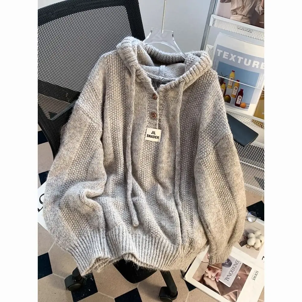 Hooded Sweater Women\'s Korean Version Loose and Lazy Style New Thick Drawstring Knit Sweater Sweatshirt Top