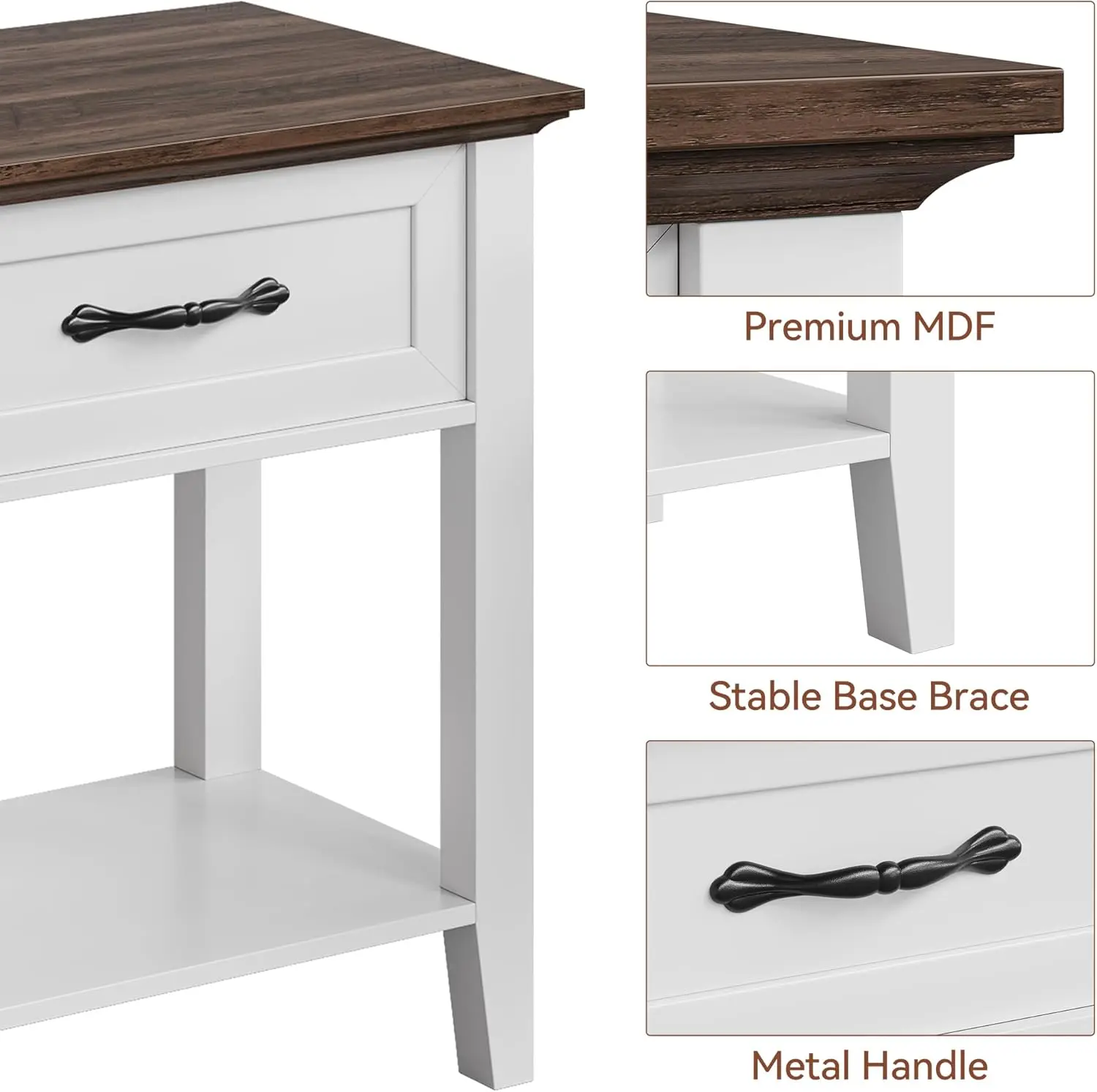 Nightstands Set Of 2, End Table With Drawer, Side Table For Spaces, 2 Tiers Storage Shelves With Dresser, Bedside Table For