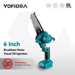 Yofidra Brushless Serra Elétrica, Oiler Automático, Handheld Jardim Logging Chainsaw, Wood Power Tool, Makita 18V Bateria, 6