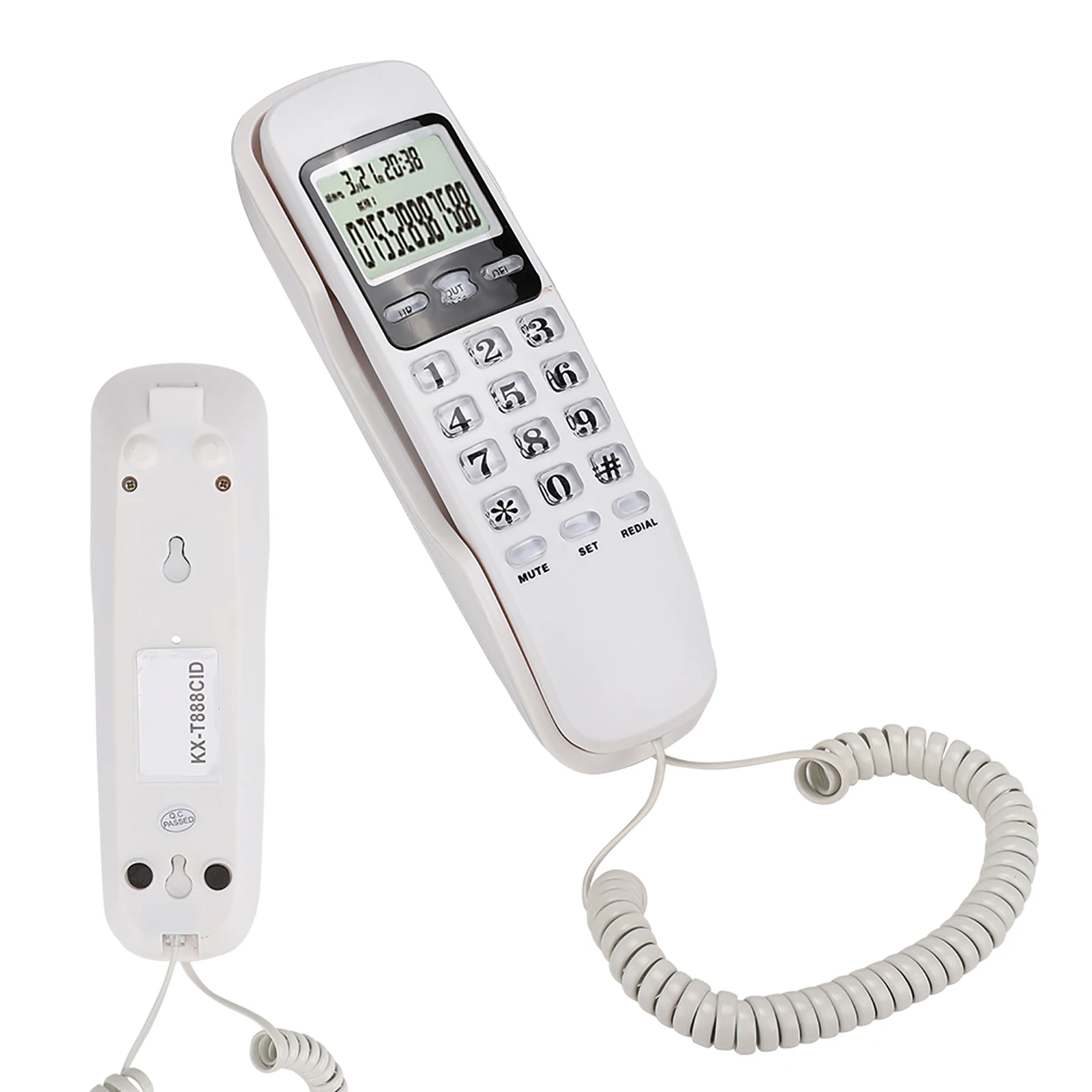 Caller ID Telephone KX-T888CID English White LCD Dispaly Telephone Mini Wall Landline with Dual Caller ID System For Home