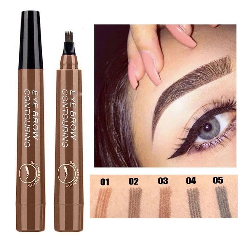 5 Colors 4 Forks Eyebrow Pen Lasting Eye Brow Tattoo Enhancers Waterproof Microblading Eyebrow Pencil Brow Styling Cosmetics