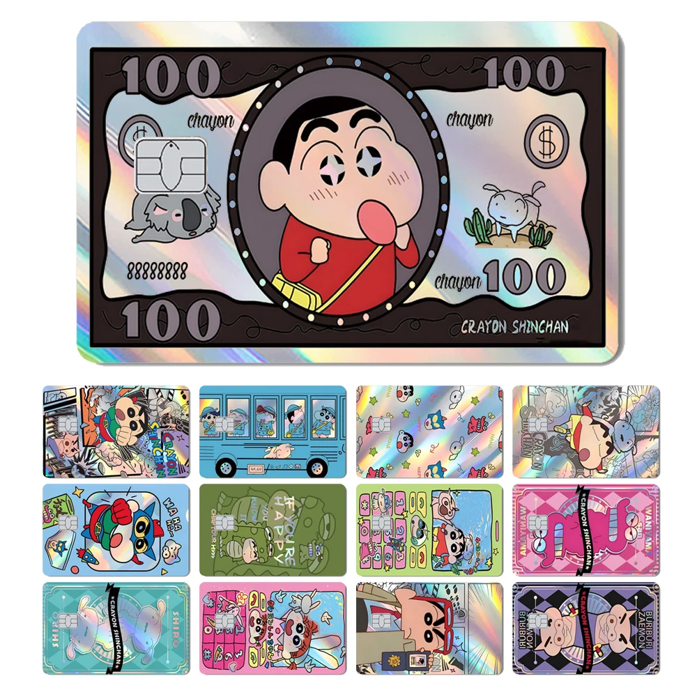 Lápis de tubarão mágico shinchan, ônibus engraçado, estudantes, adesivo de pele holográfica a laser, capa frontal para cartão de débito de banco de crédito