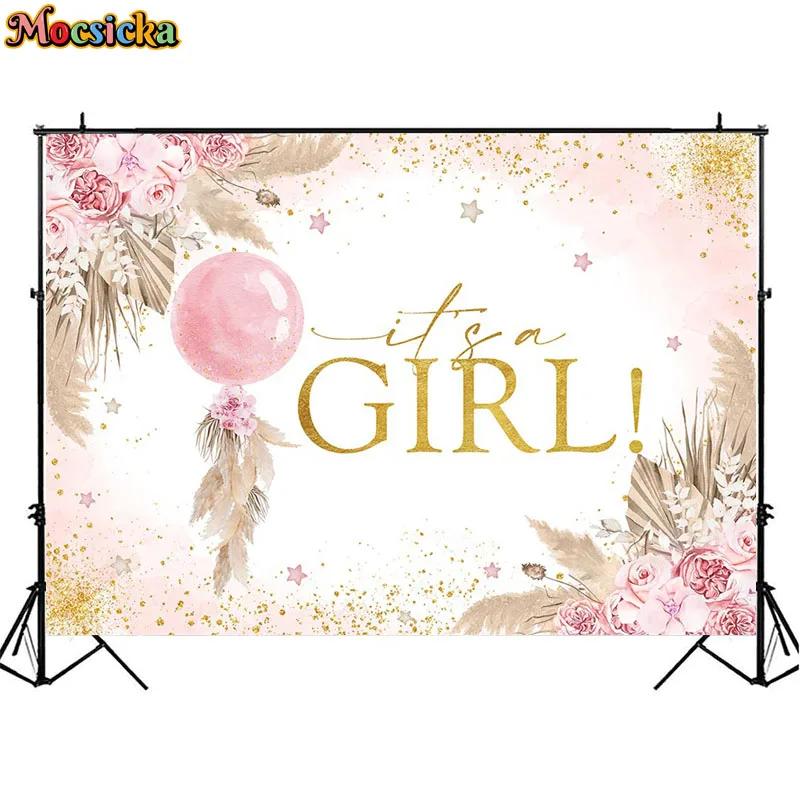 Hello Baby Party Decoration Supplies Baby Shower Backdrops Pink Floral Balloon Girl Boy Birthday Portrait Background Photocall