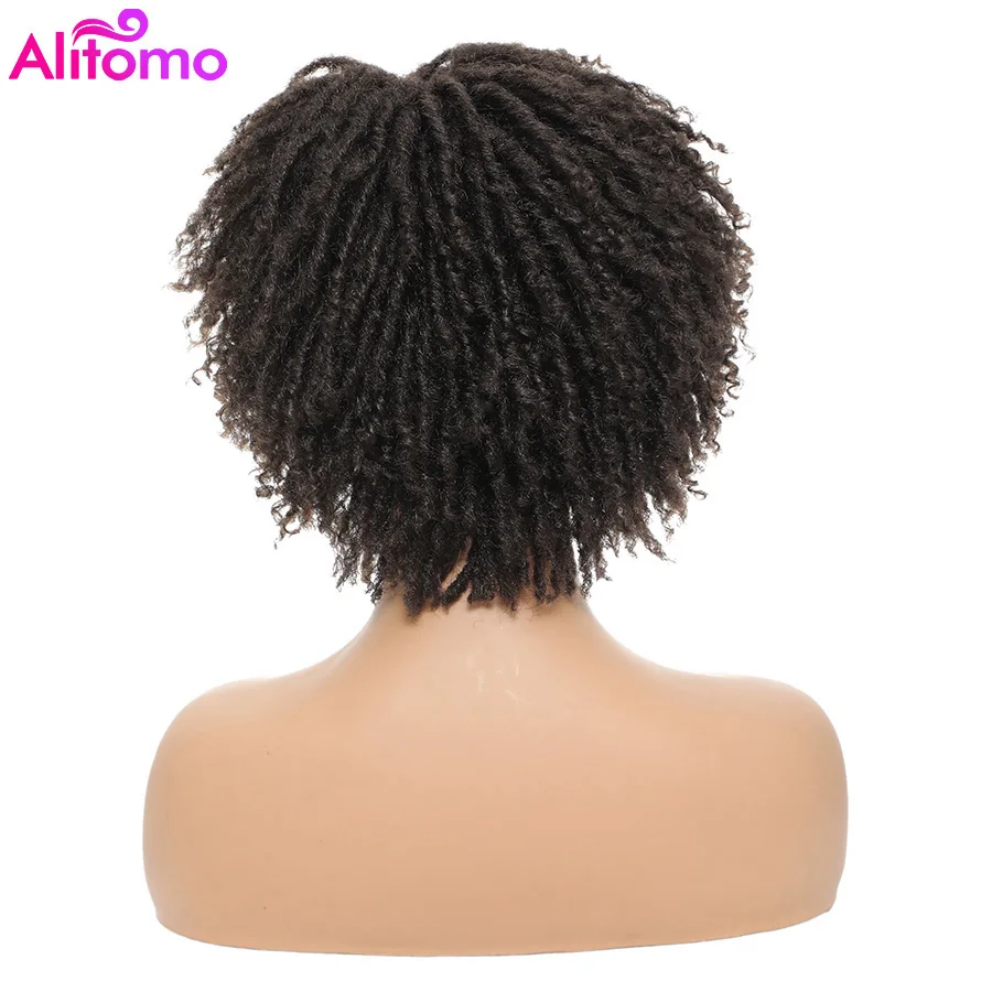 Alitomo Dreadlock Wig For Women Synthetic Curly Ombre Braided Wigs With Bangs African Faux Locs Crochet Twist Hair Short Wigs