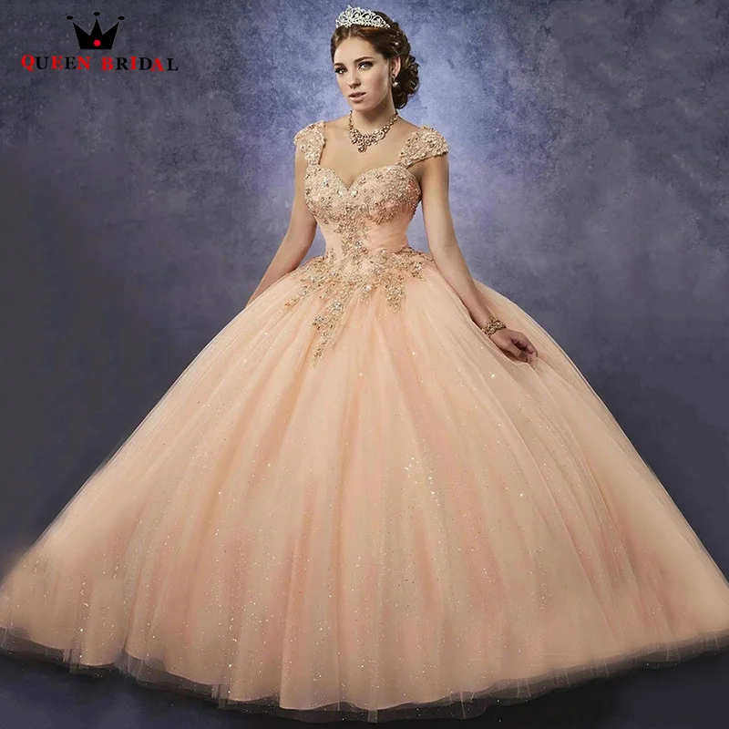 

Sparkling Bead Champange Quinceanera Dresses With Straps Classic Appliques Lace-Up vestido de 15 años 2023 Custom Made LJ18