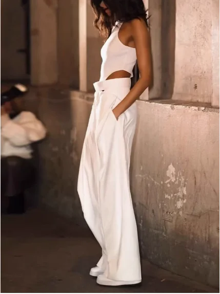 Women's Solid Color Hollow Out Jumpsuit - alternate angle