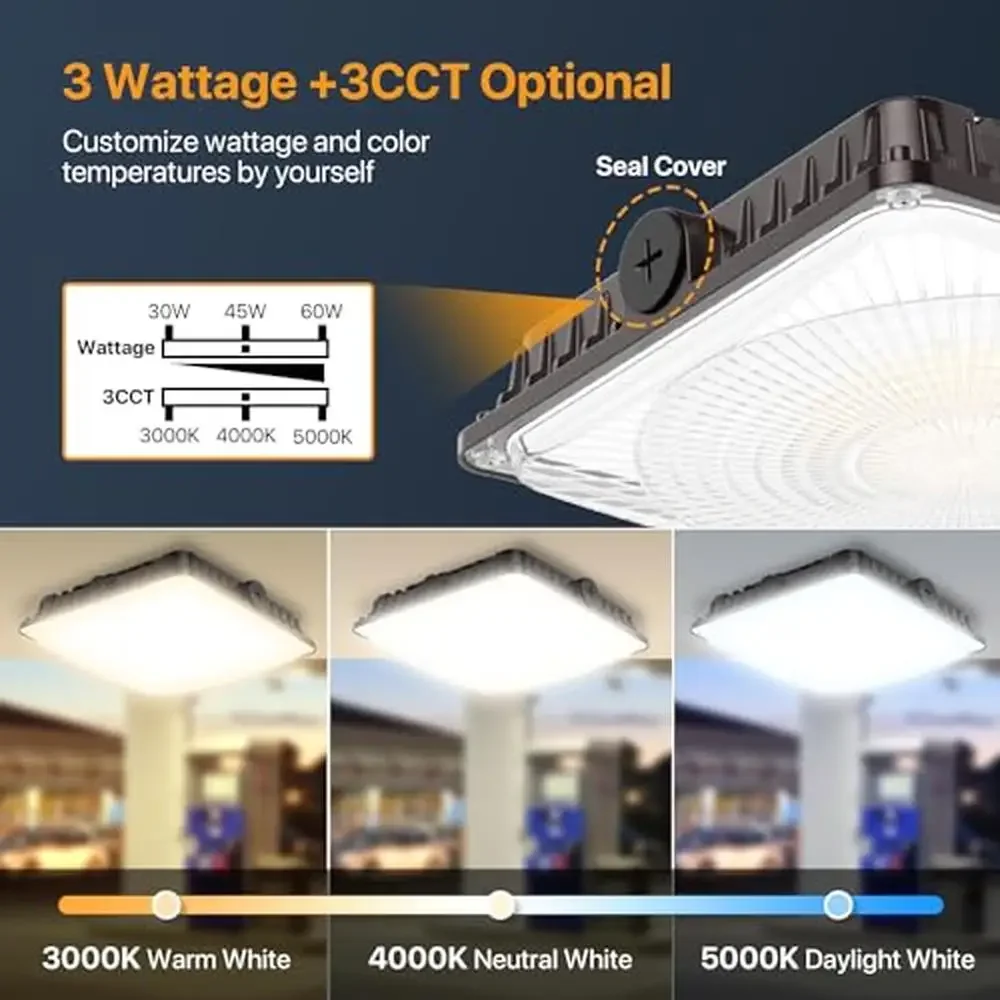 100W 4Pack Commercial Canopy Lights Gas 3CCT 3000/4000/5000K IP65 ETL Listed Gas Station Warehouse Shop Family Beam Angle 140°