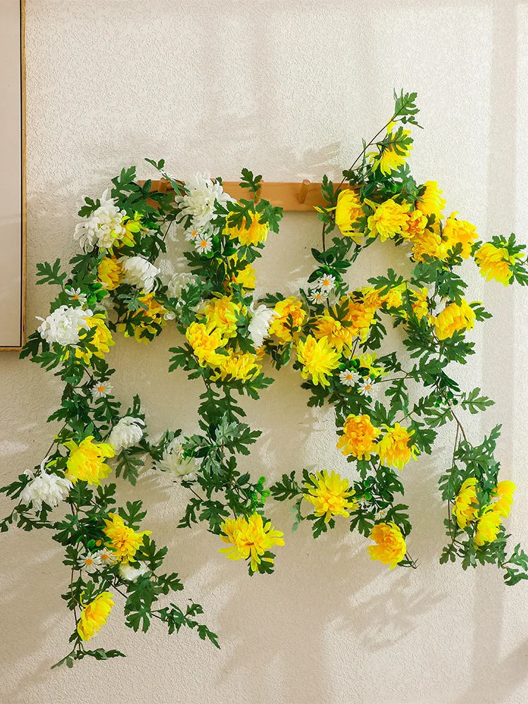 

170cm Yellow Artificial Daisy Fake Chrysanthemum Flowers Wall Hanging Vines Rattan Garland Wreath Outdoor Home Garden Decoration