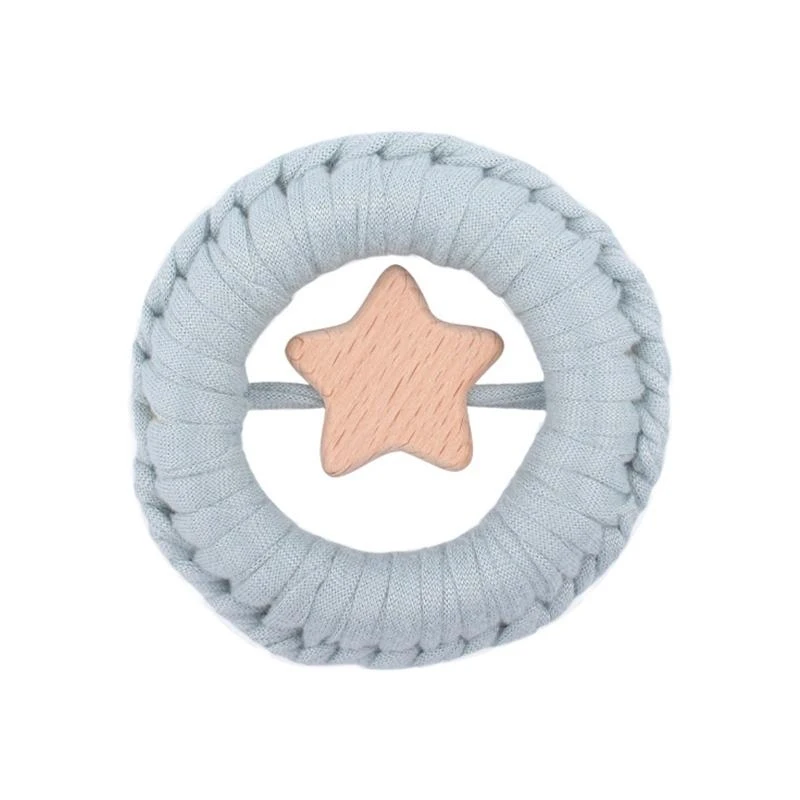 R53F Newborn Rattle Ring Star Pacifier Teether Baby Shower Gift Handmade Crochet Teething Toy 3-9M Infant Fine Motor Toy