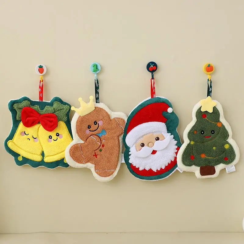 

Coral Fleece Christmas Santa Claus Hand Towels Water Absorption Quick-drying Hand Towel Christmas Tree Bell Kitchen Bathroom