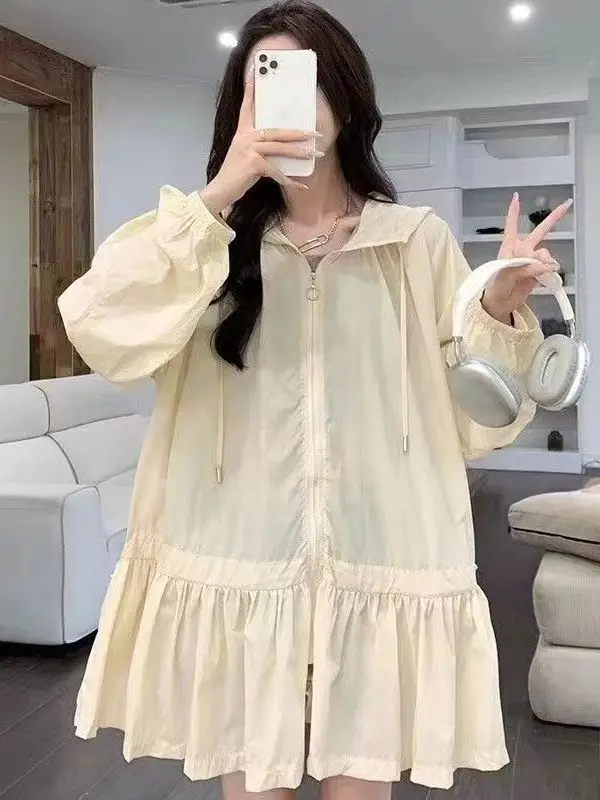 

plus Size Casual Long Sve irt Dr Women's Loose Fit Sun Protection Casual Wear Korean Sle Ear Musoom Print