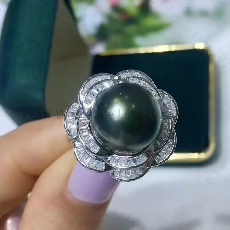 

Adjustable Natural 11-12mm Black Peacock Pearl Ring, Round Real Pearl, Minimalist Dainty Jewelry for Women