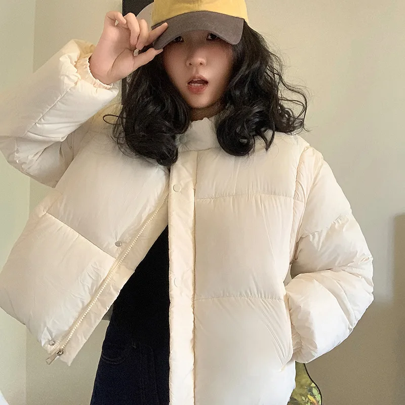 Women's New Detachable Loose Slim Thick Winter Stand Up Collar Short Down Cotton Jacket Parkas