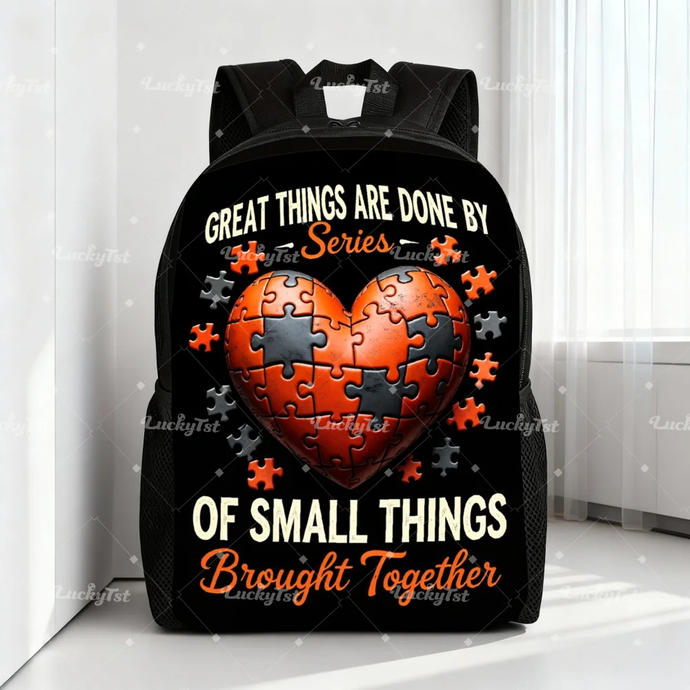 

Men's Puzzle Heart Backpack - Durable Design, Suitable for Campus and Workplace, Shoulder Strap Puzzle Pattern School Bag