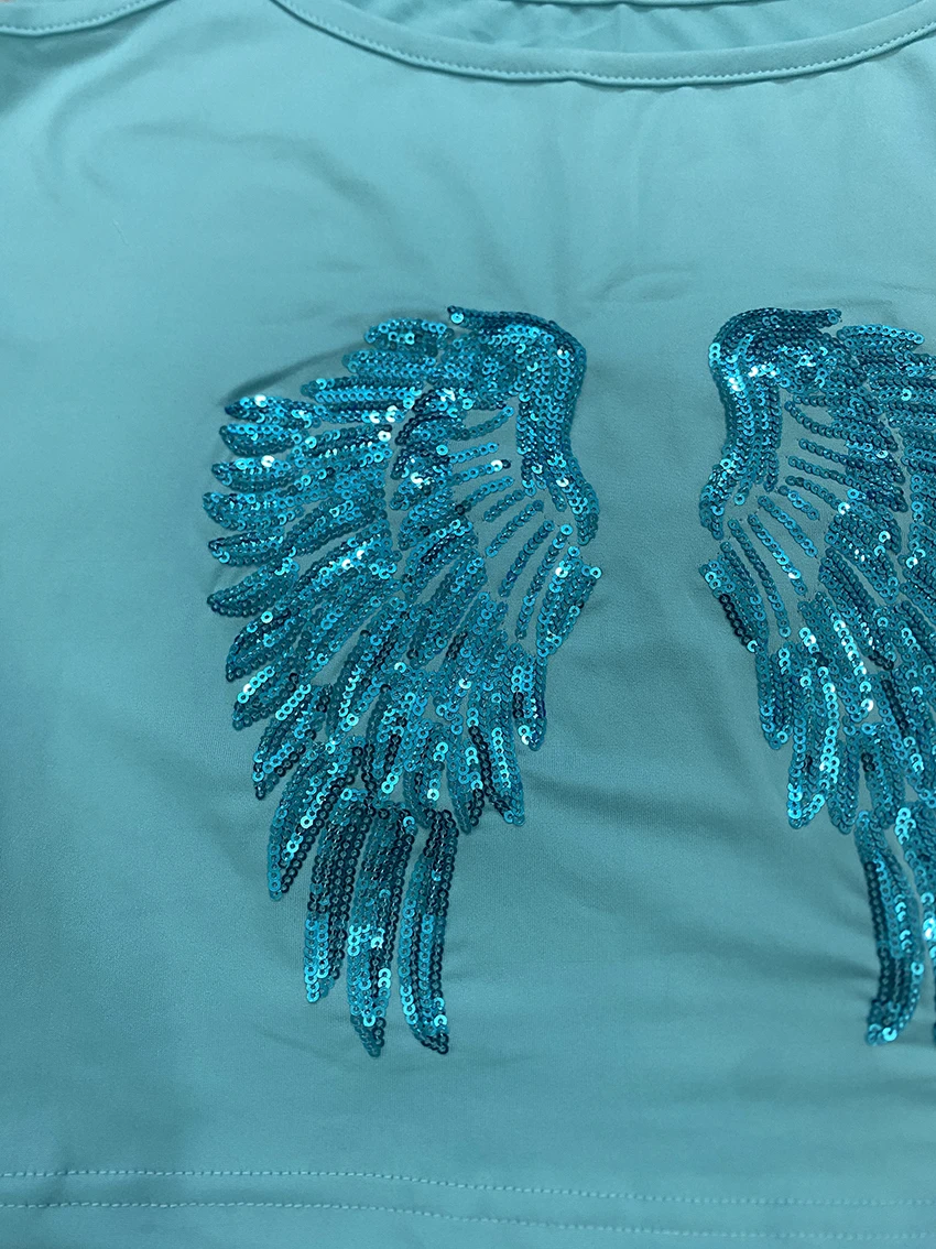 Y2K Mode Damen Einfarbige Camisole Tops mit Rückenflügel-Pailletten-Design, Schlanke Kurze Ärmellose Tanktops mit Spaghettiträgern für den Sommer und Clubwear – Detail 9
