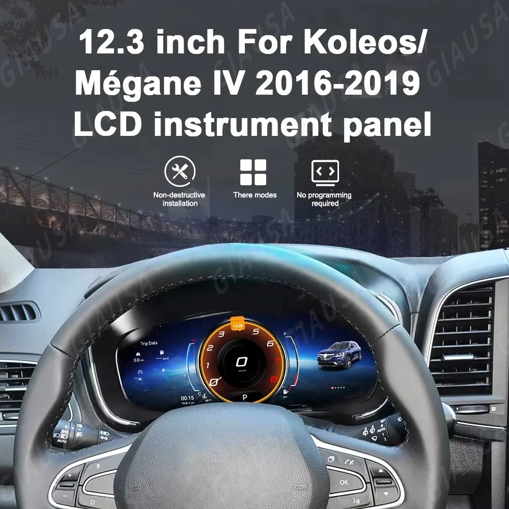 LY 12.3 Inch For Renault Koleos Megane 4 2016~2019 Dashboard Panel Speed Meters Digital Cluster Virtual Android Radio Navigation