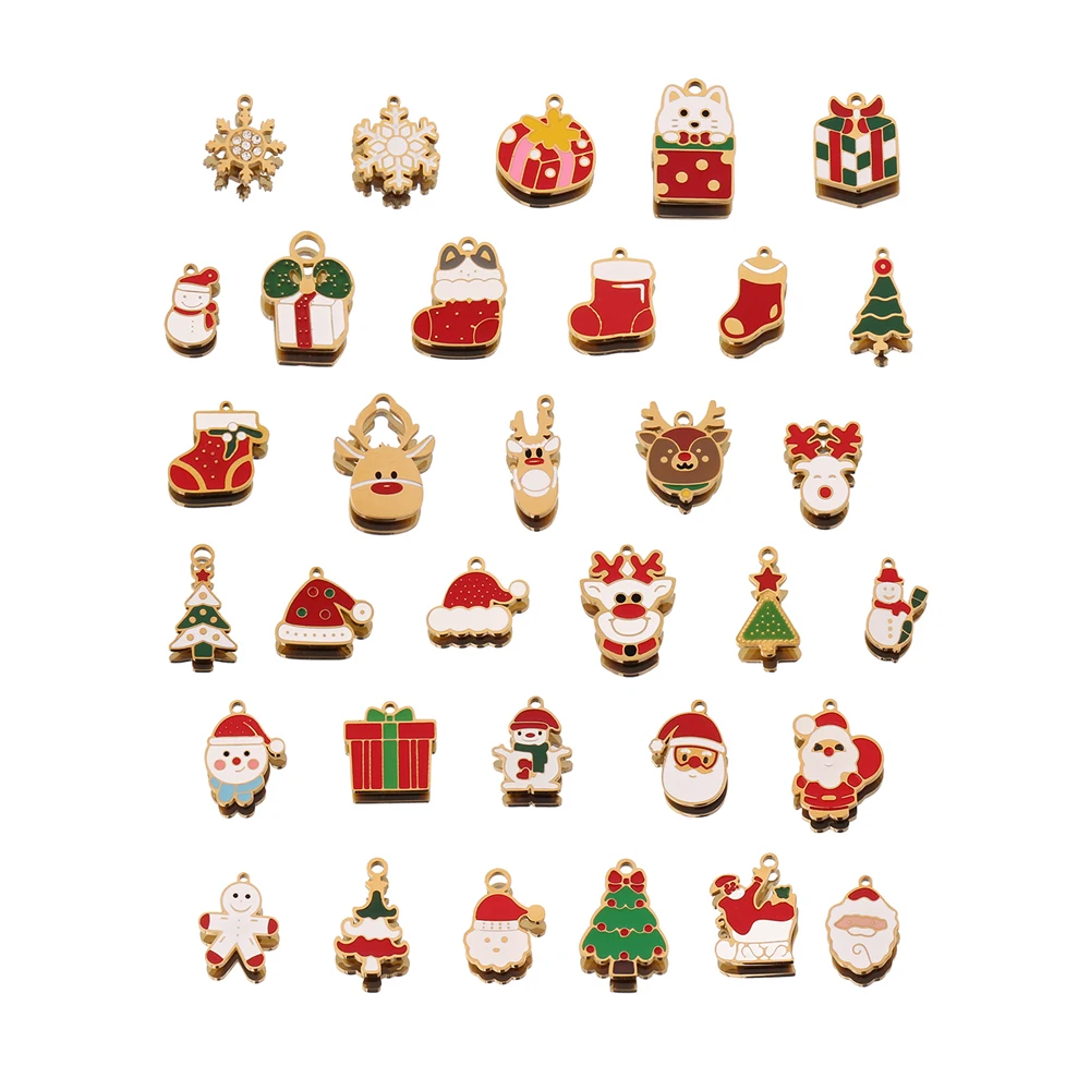 

2Pcs/lot 316L Stainless Steel Enamel Christmas Pendant Santa Claus Elk Tree Snowflake Charms For DIY Jewelry Making Supplies