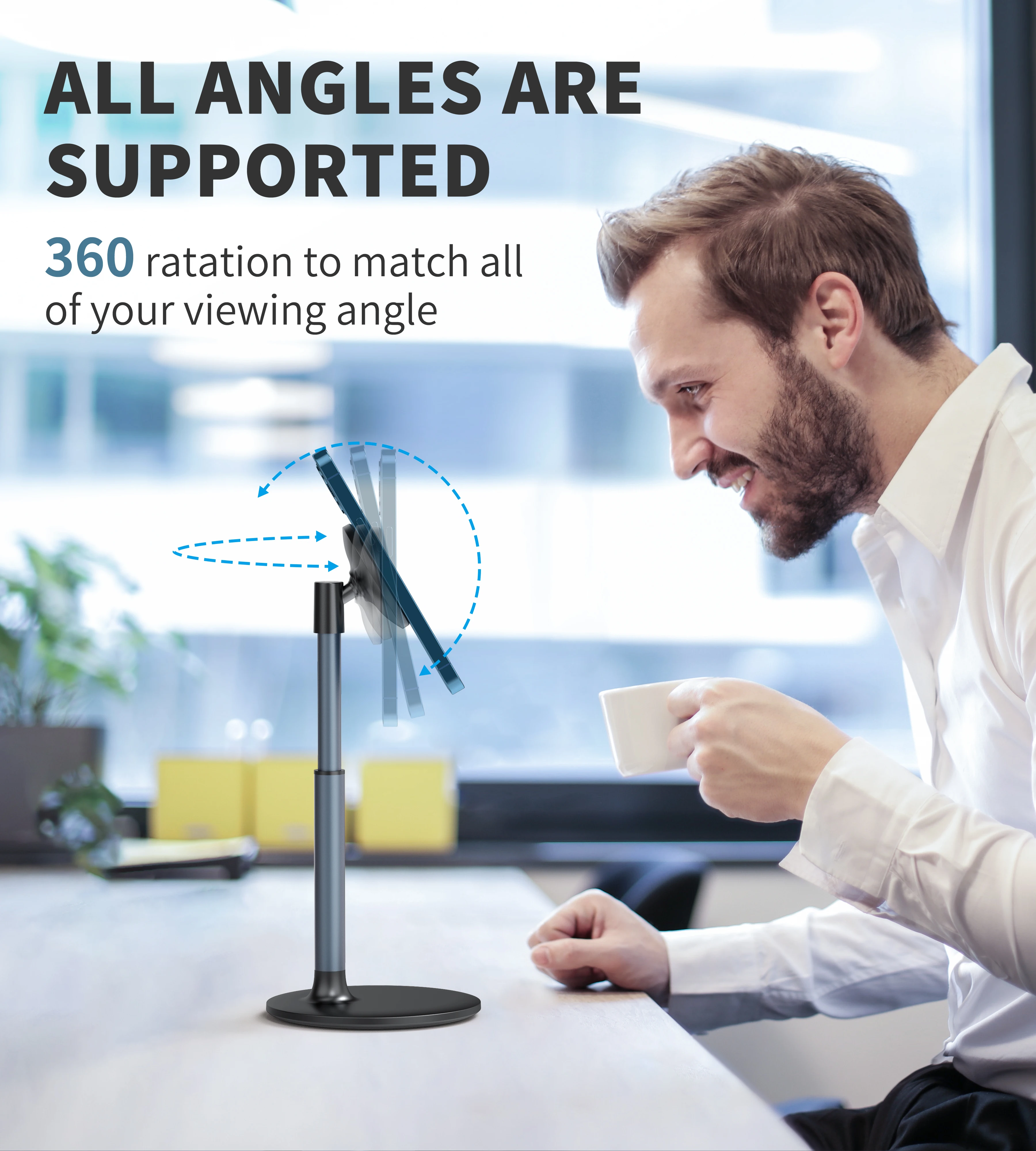 Magnetic Desk Phone Stand for iPhone16 15 14 13/12 - Phone Holder Dock with 360°Rotation, Height&Tilt Adjustable for Office/Home