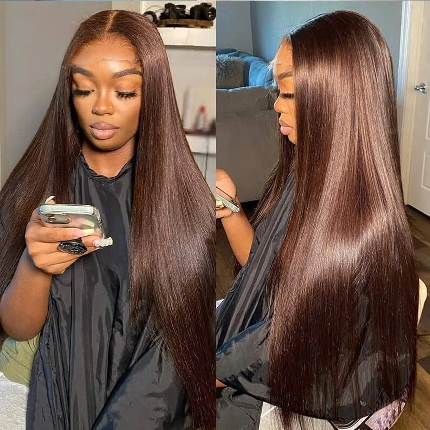 

250% Шоколадно-коричневый длинный 30-дюймовый прямой парик фронта шнурка для чернокожих женщин Цветной прозрачный синтетический парик фронтальной части шнурка 13x4 HD