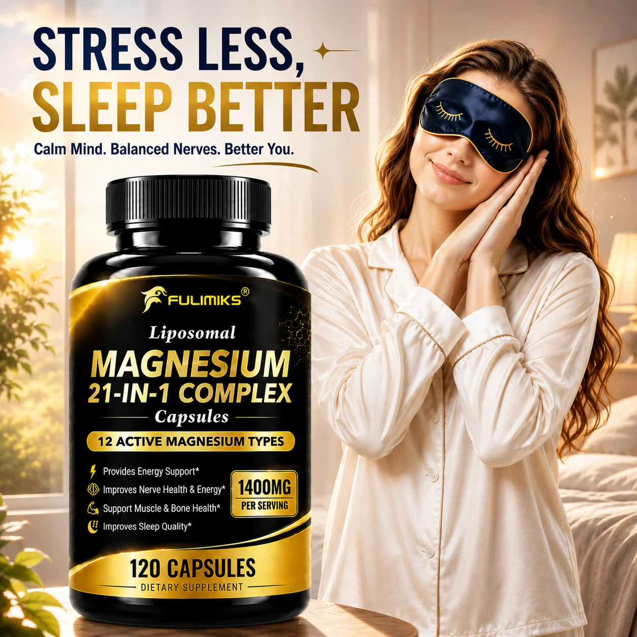 Liposomal Magnesium 21‑in‑1 Capsules 1400mg, with Ashwagandha L‑Theanine CoQ10, Support Nerve Relaxation Sleep Quality & Energy