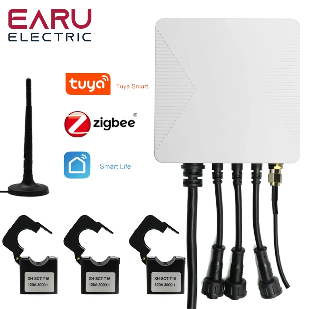Tuya WiFi ZigBee Smart Bi-Directional Measurement Energy Meter KWh Power Monitor 3 Phase 200A 120A Clamp Current Transformer
