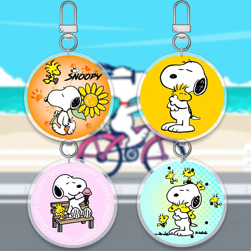Para snoopy 6cm acrílico dupla camada chaveiro acessório mochila pingente charlie marrom anime periférico dos desenhos animados decoração presente