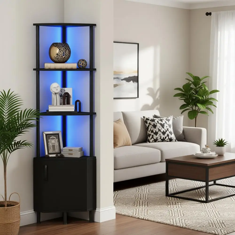 

LED-Illuminated Cabinet, Storage Shelving Stand, 5-Tier Industrial Bookshelf, 59 Tall Display Rack, Living Room & Kitchen Furnit