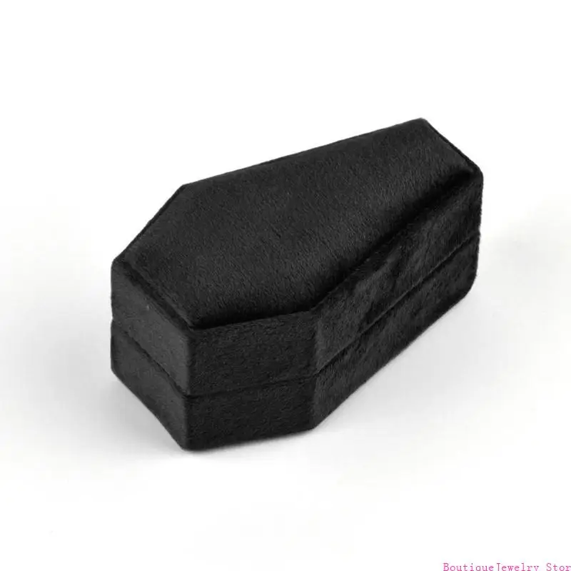 

E1PE Velvets Jewelry Box Travel Portable Flannel Coffin Jewelry Storage Cases Fashion Gift Holder Rings Earring Holder