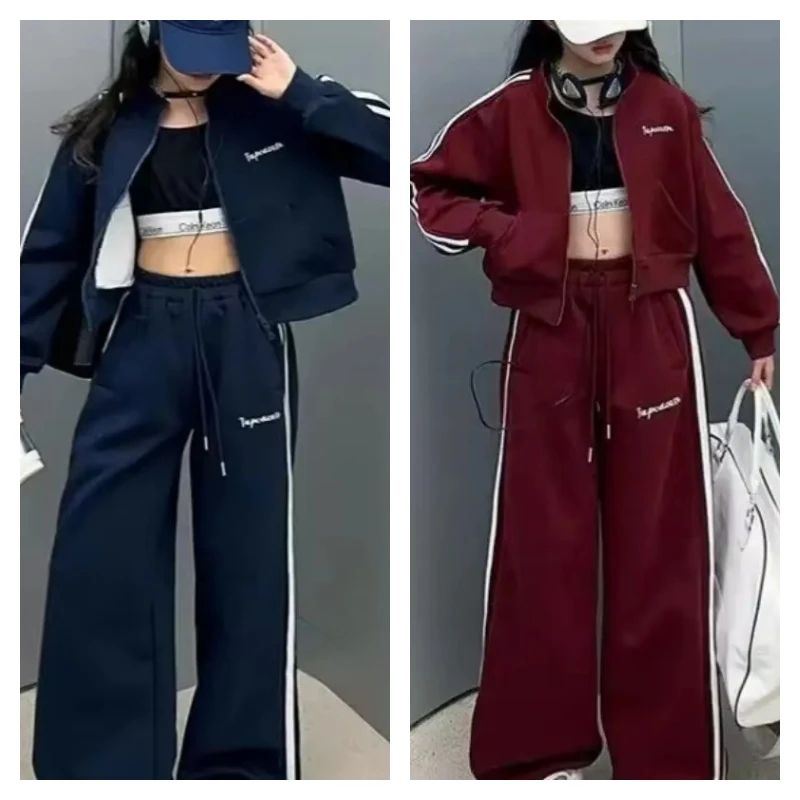 

Лидер продаж, модное пальто для девочек, брюки, студенческие осенние повседневные топы на молнии с героями мультфильмов, прямые брюки, комплект из 2 предметов, детская одежда