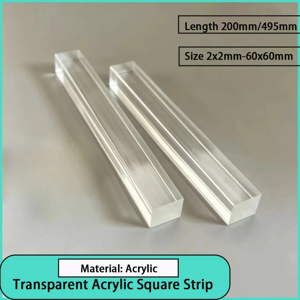 Size 2x2mm-60x60mm transparent acrylic square strip for decorative partitions, lighting accessories, model making, etc