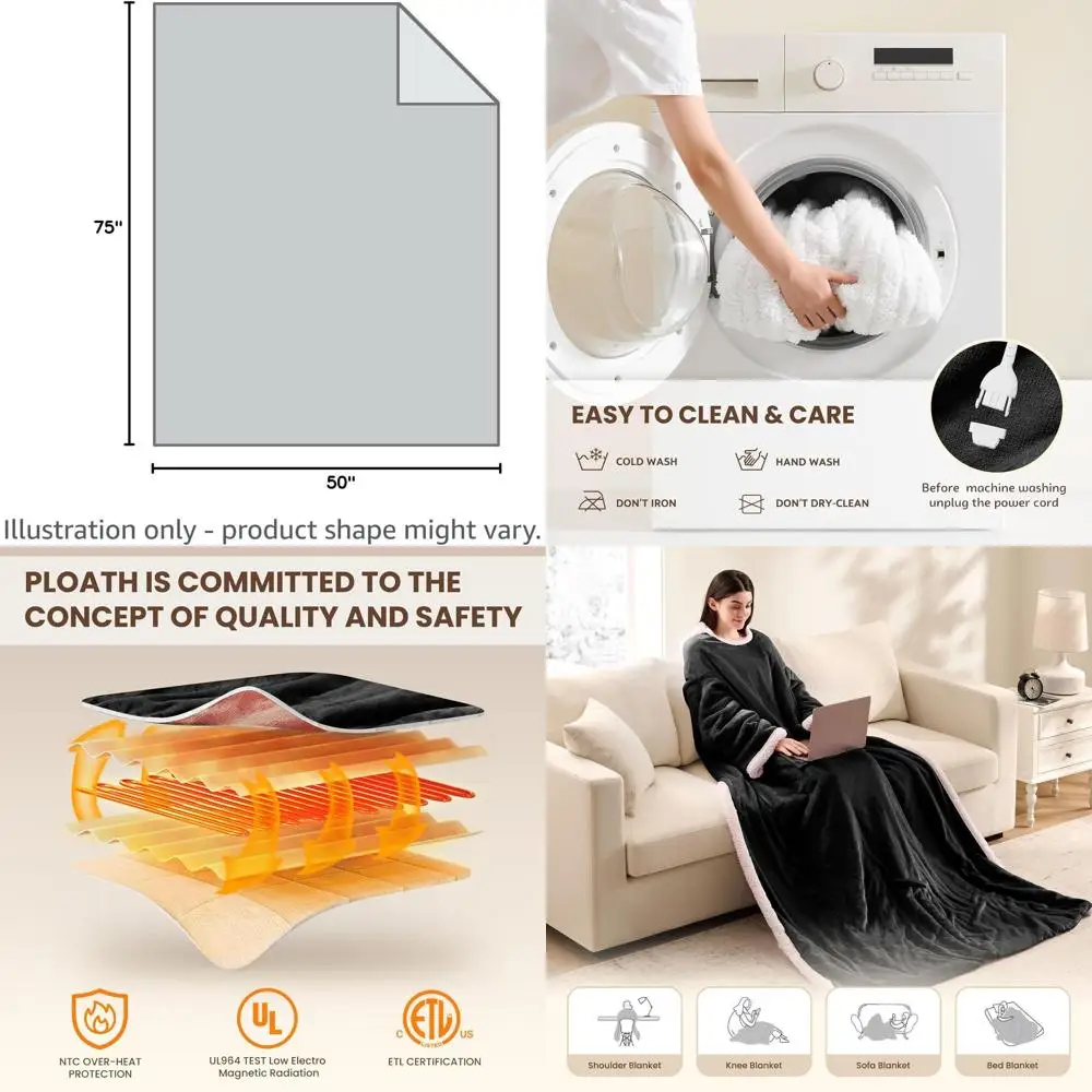 

Electric Heated Blanket Shawl with 10 Temperature Levels and Adjustable Heating Times, 50x75 Black Sherpa Hoodie