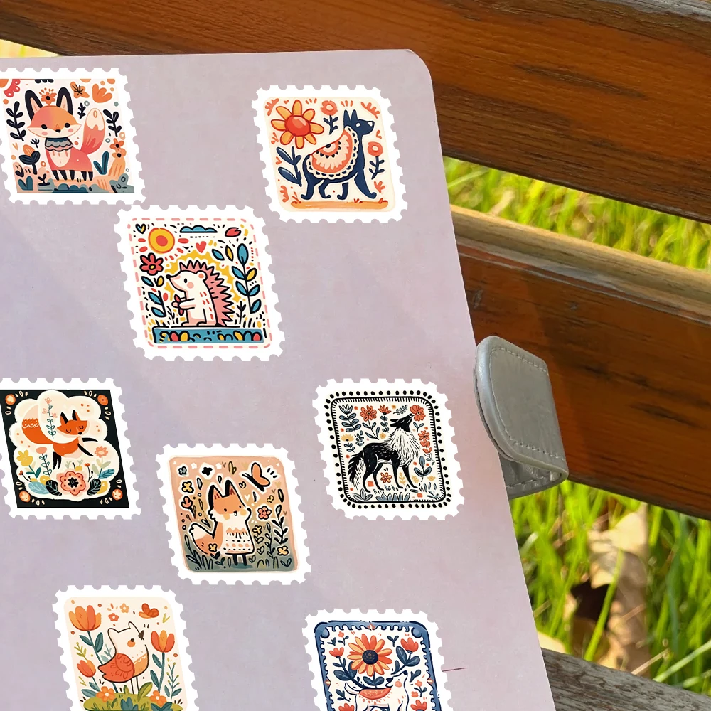 Juego de pegatinas florales de animales de estilo Vintage, calcomanías de dibujos animados dibujadas a mano para diario, planificador, álbum, decoración de pared del hogar, estética, 50 Uds.