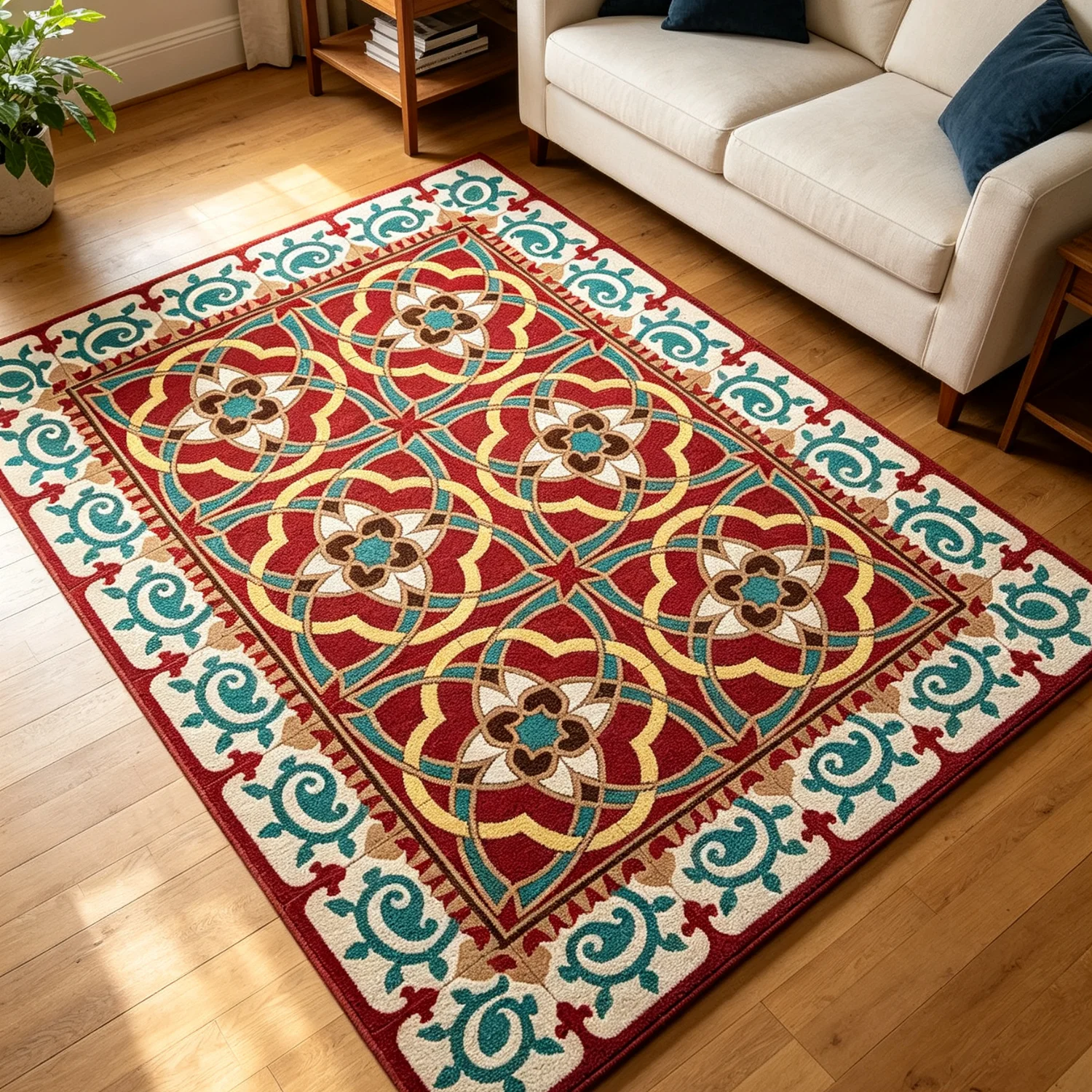 Living Room Rug Medallion Floral Carpet Traditional Red Yellow Sofa Floor Mat NonSlip Vintage Moroccan Oriental Area Rug