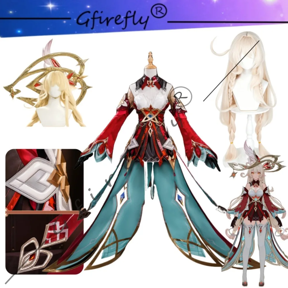 

Genshin Impact Alice Cosplay Costume Exquisite Dress Elf Ears Headwear Wig Set Adult Women Halloween Comic Con Carnival Outfit